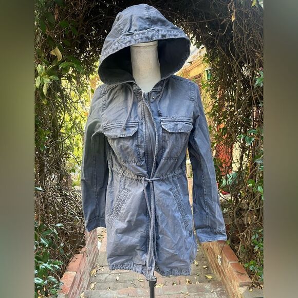 AMERICAN EAGLE DISTRESSED CANVAS UTILITY JACKET HOODED PARKA COAT FADED GRAY S - Picture 3 of 13